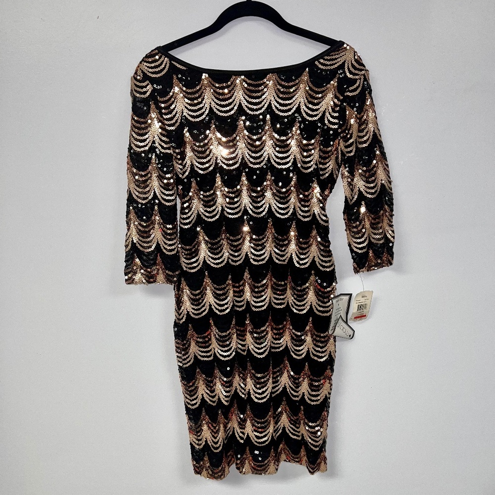 Gold and Black Sequined Bodycon Dress
